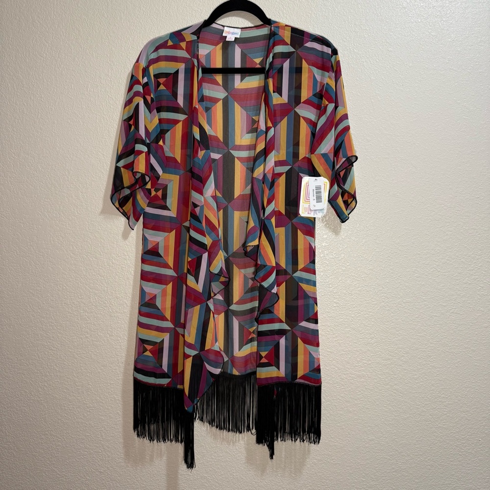 🩵 2/$20 LuLaRoe - Monroe - Colorful Geometric Kimono w/ Fringe - NWT - Size S